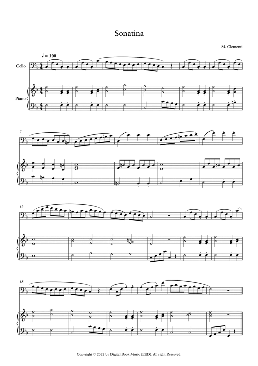 Sonatina (In C Major) - Muzio Clementi (Cello + Piano) image number null