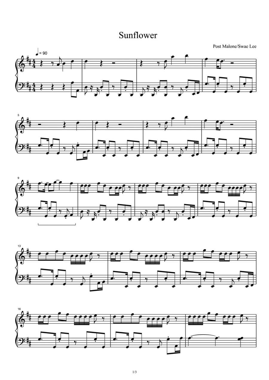 Sunflower Piano Solo scores gallery preview page 1