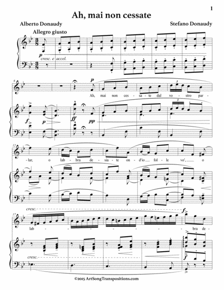 Ah, mai non cessate (B-flat major) by Stefano Donaudy Voice Solo - Digital Sheet Music