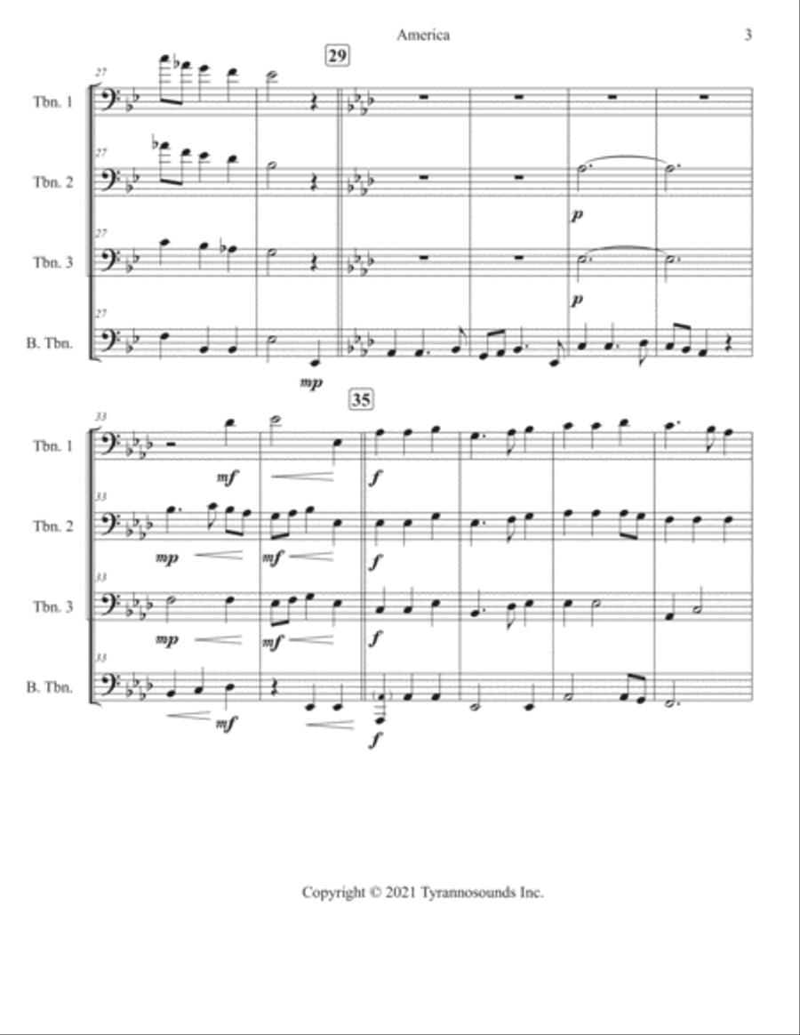 America (My Country Tis Of Thee) - Trombone Quartet Trombone Quartet scores gallery preview page 4
