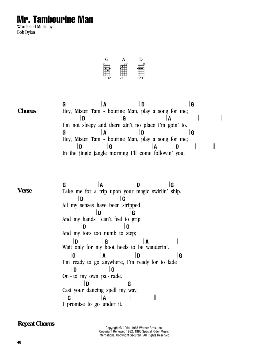 Mr. Tambourine Man Ukulele scores gallery preview page 1