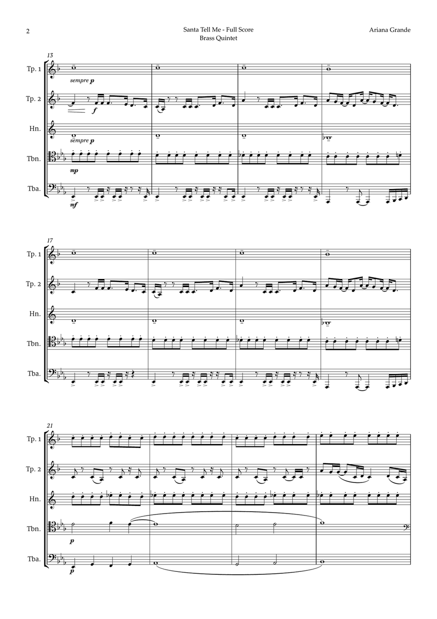 Santa Tell Me Brass Quintet scores gallery preview page 2