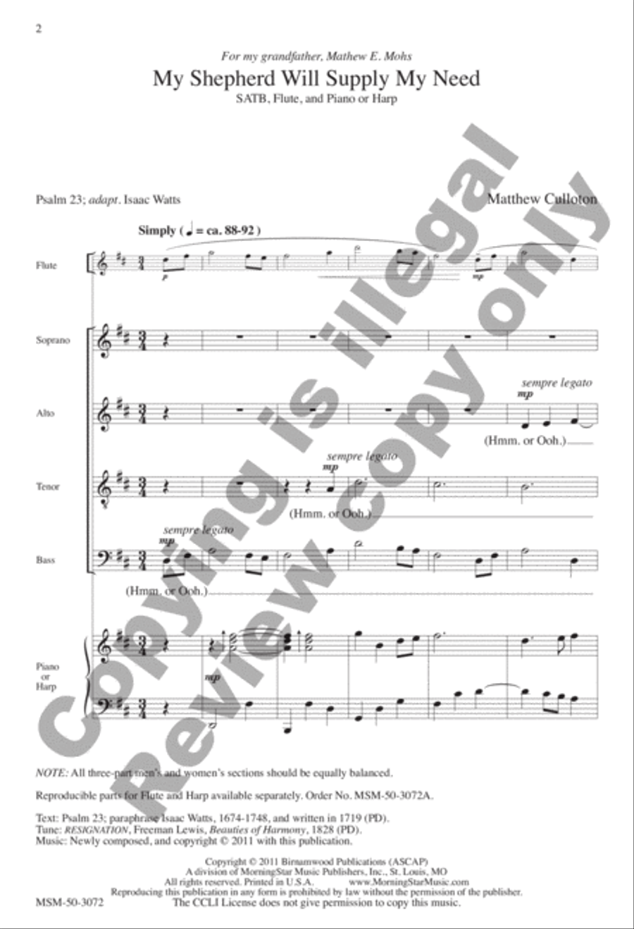 My Shepherd Will Supply My Need 4-Part scores gallery preview page 2