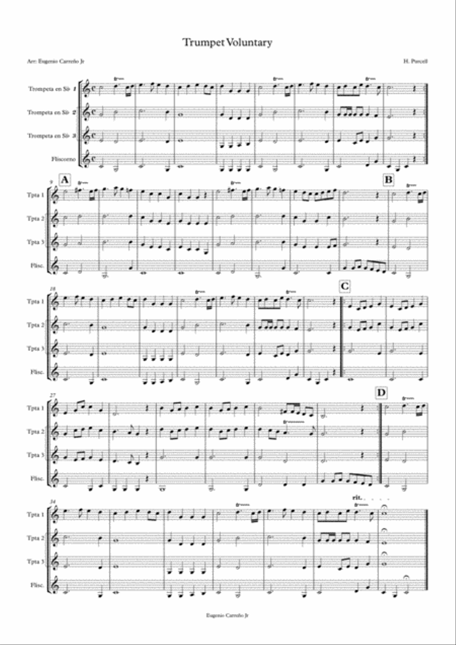 Purcell: Voluntary Trumpet for 4 Trumpets Brass Ensemble scores gallery preview page 1