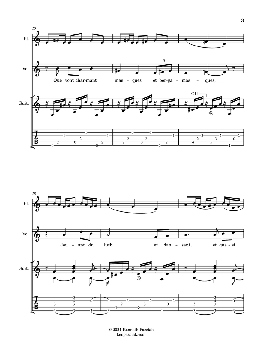 Clair de Lune (for Flute or Violin, Voice and Guitar) Small Ensemble scores gallery preview page 5