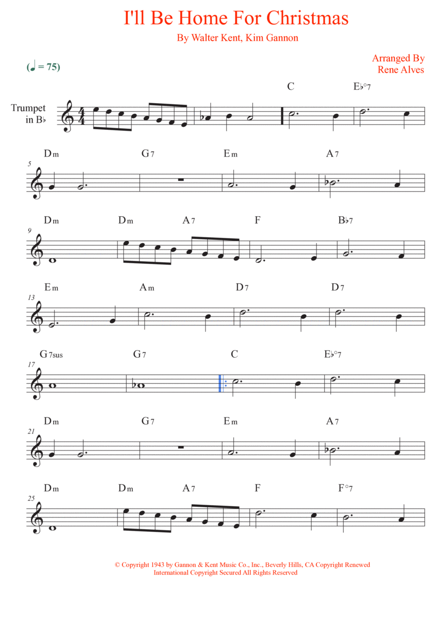 I'll Be Home For Christmas B-Flat Trumpet scores gallery preview page 1