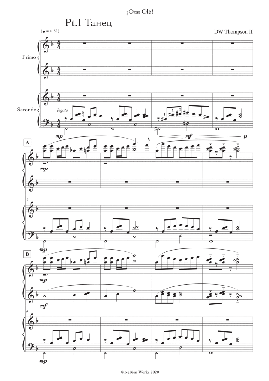 ¡Oля Olé! Sonatina for Four Hands and Literature - Part 1 Танец 1 Piano, 4-Hands scores gallery preview page 1
