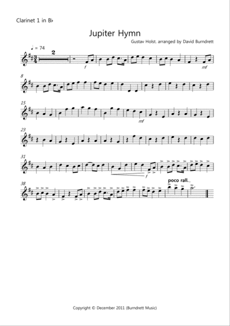 Jupiter Hymn for Clarinet Quartet Clarinet Quartet scores gallery preview page 4