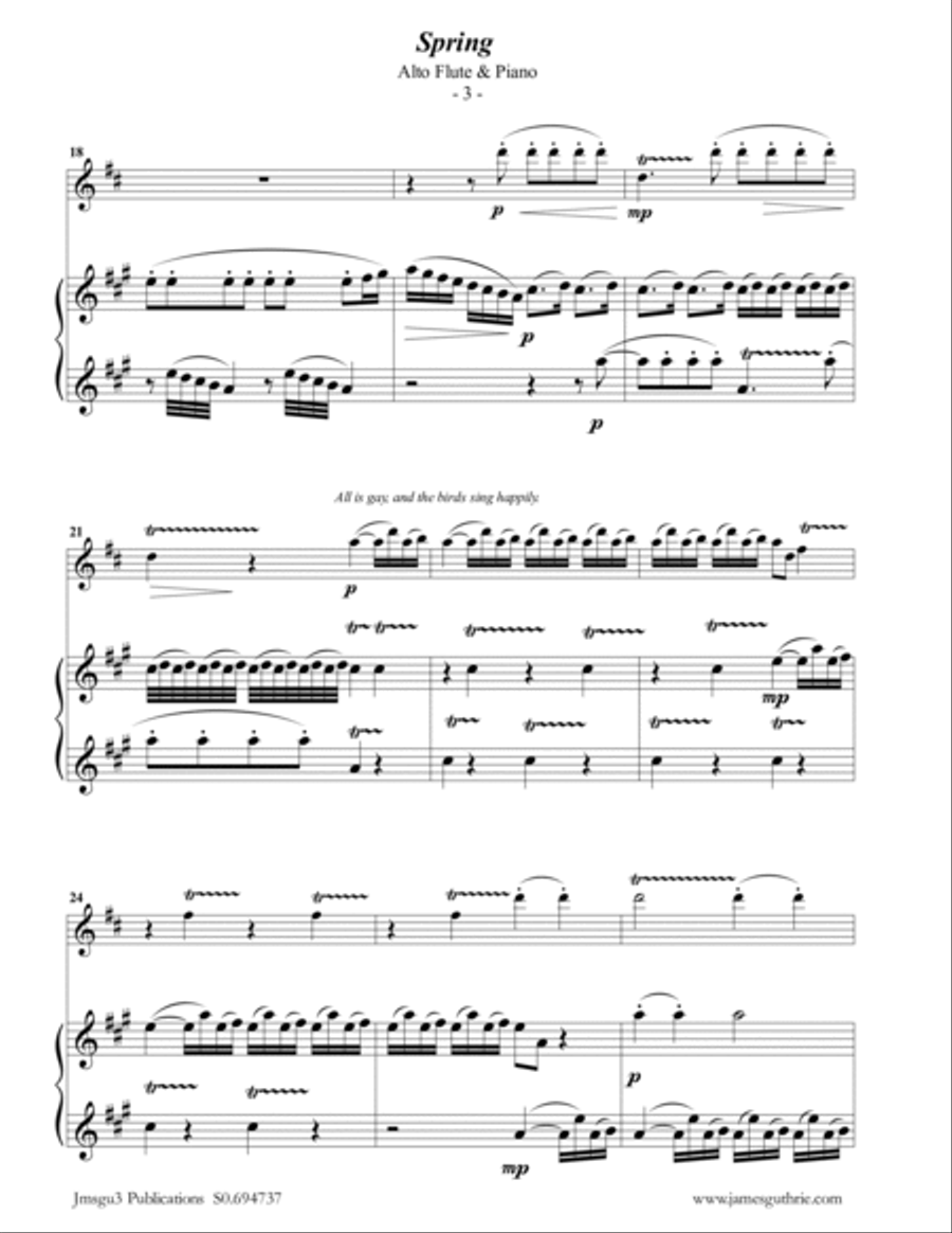 Vivaldi: Spring from the Four Seasons for Alto Flute & Piano Flute scores gallery preview page 3
