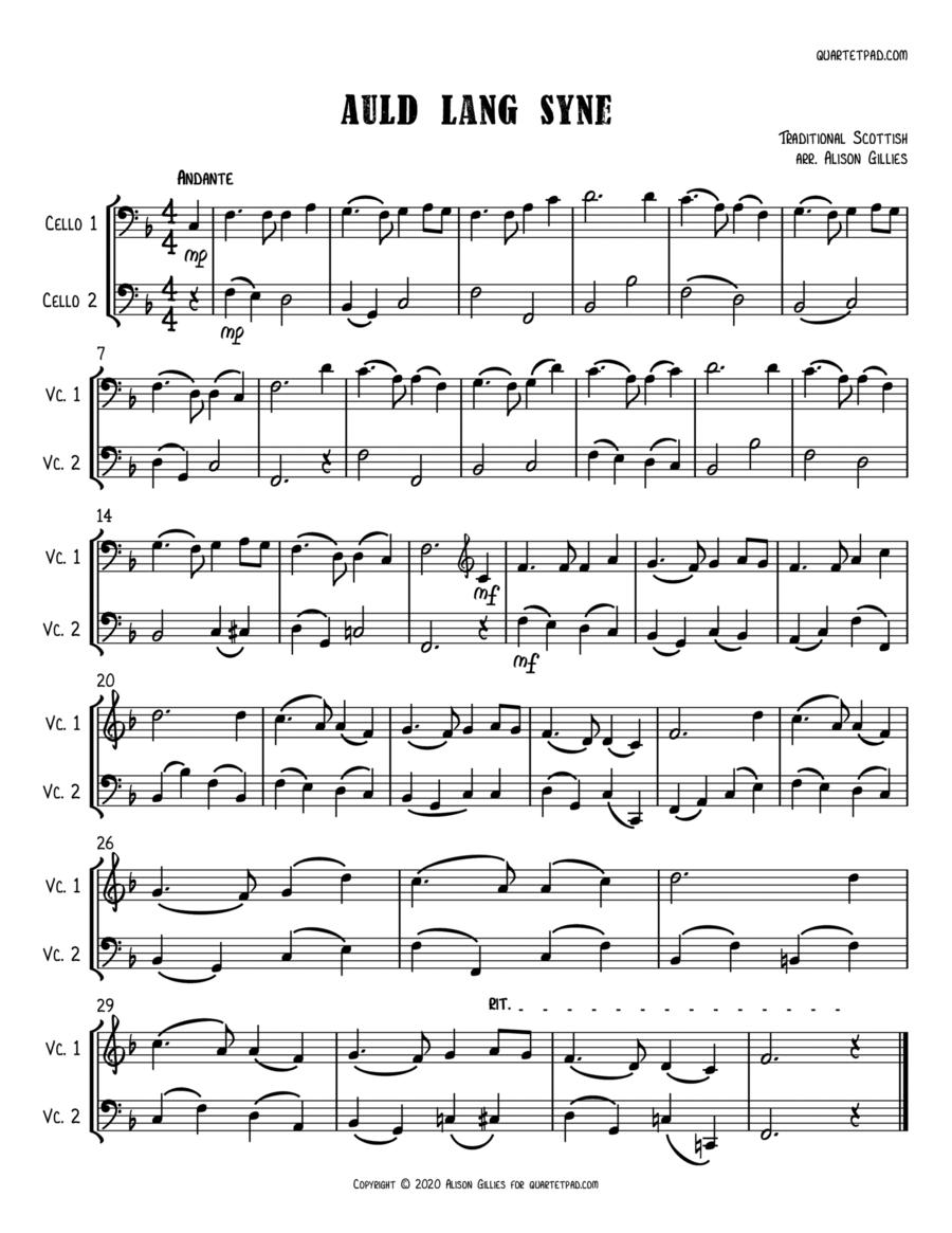 Auld Lang Syne - Cello Duet String Duet scores gallery preview page 1