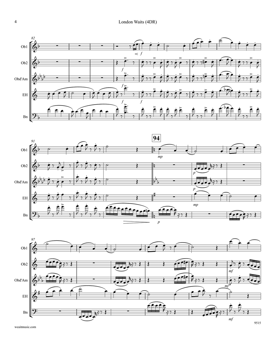 London Waits for 4 double reeds (Past 3 O’Clock) (4’10) Woodwind Quartet scores gallery preview page 4
