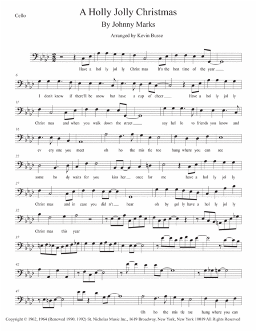 A Holly Jolly Christmas Cello Solo scores gallery preview page 1