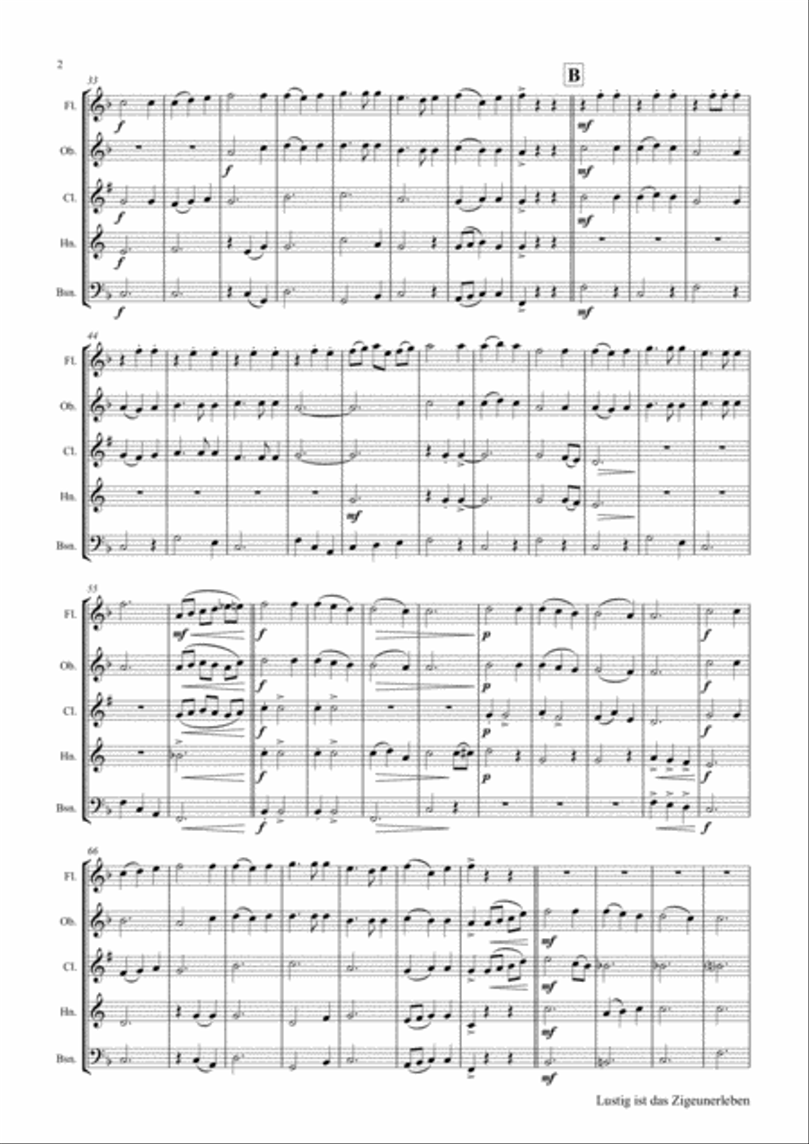 Lustig ist das Zigeunerleben - German Folk Song Waltz October Fest - Woodwind Quintet Woodwind Quintet scores gallery preview page 2
