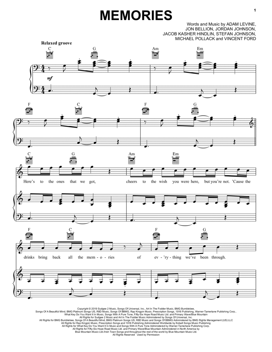Memories Piano, Vocal, Guitar scores gallery preview page 1