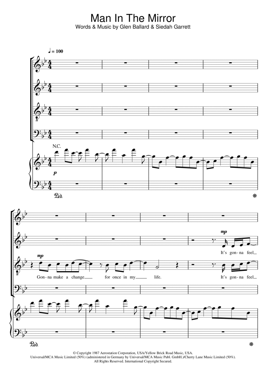 Man In The Mirror (arr. Jonathan Wikeley) 4-Part scores gallery preview page 1