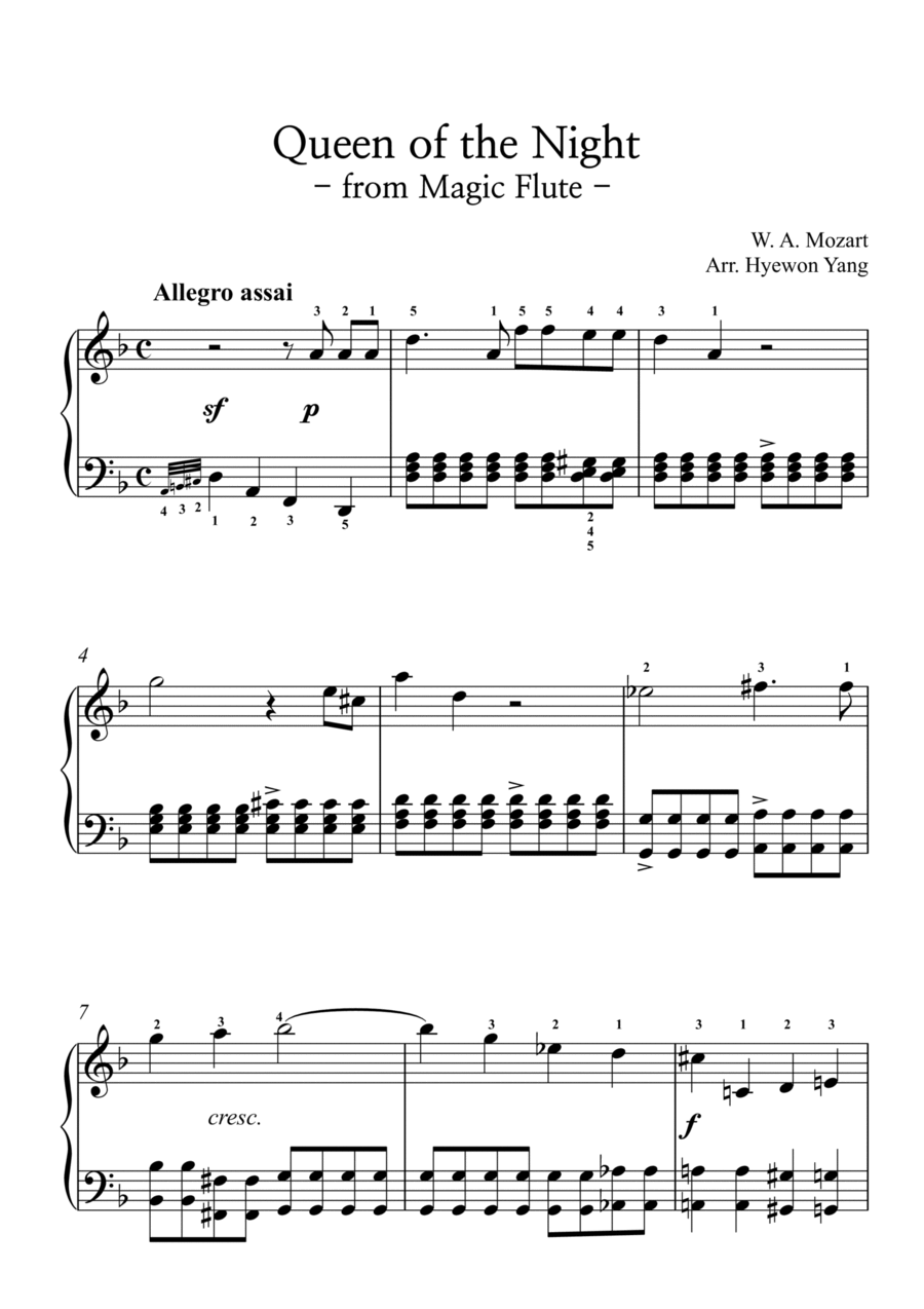 Queen of the Night Easy Piano scores gallery preview page 1