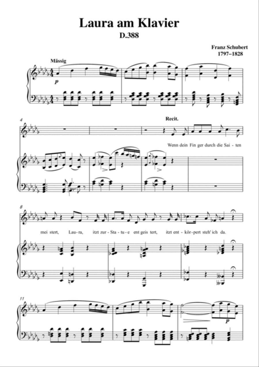 Schubert-Laura am Klavier(Laura at the Piano),D.388 in bD for Vocal and Pno Voice scores gallery preview page 2