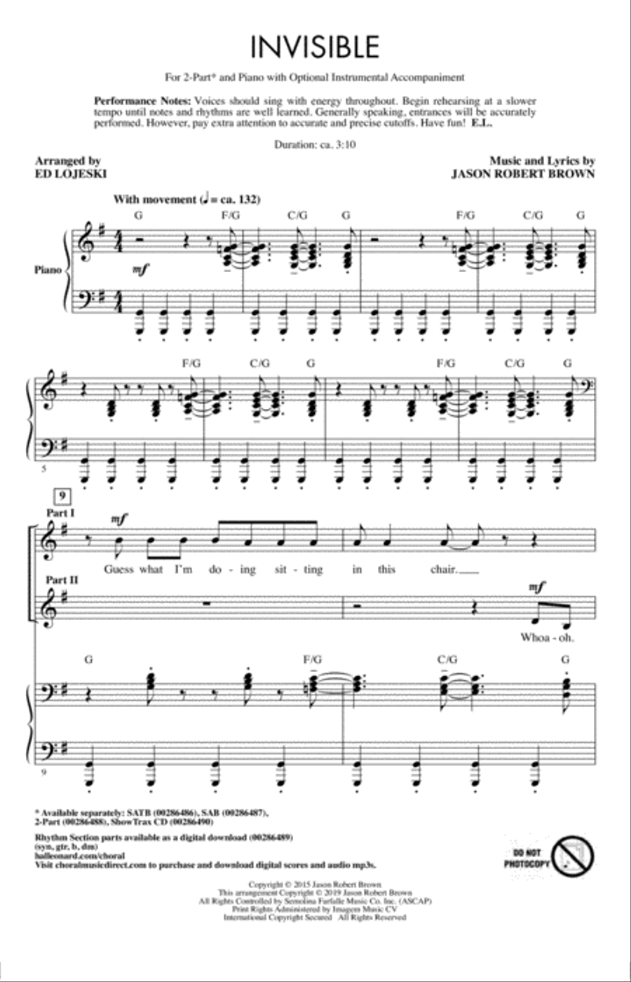Invisible (arr. Ed Lojeski) 2-Part scores gallery preview page 1