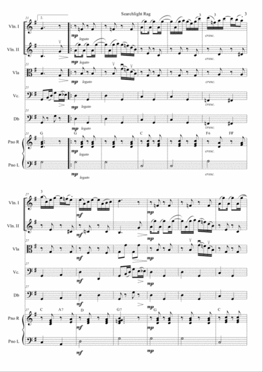 Searchlight Rag - Scott Joplin for string quartet/orchestra with optional piano Cello scores gallery preview page 3