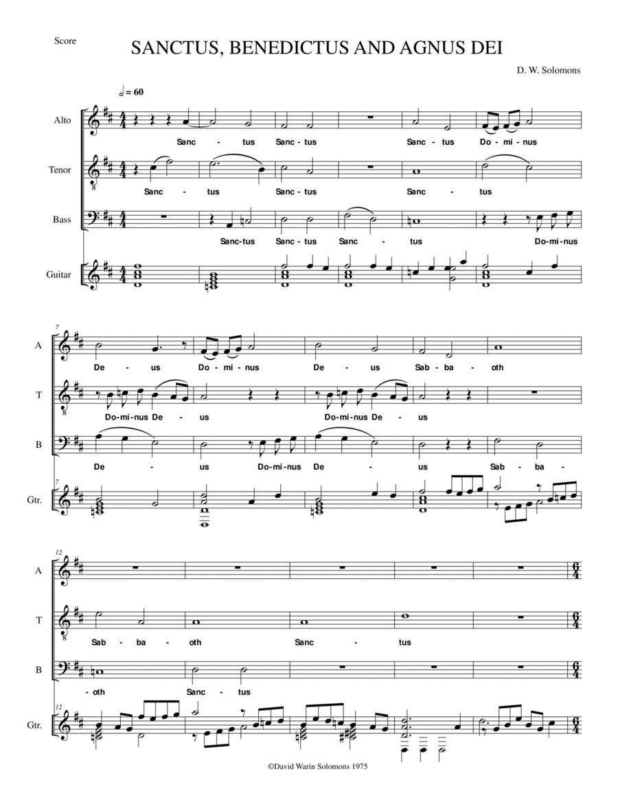 Book cover for Sanctus, Benedictus and Agnus, with Maj 7th, for ATB Choir and classical guitar (notated version)