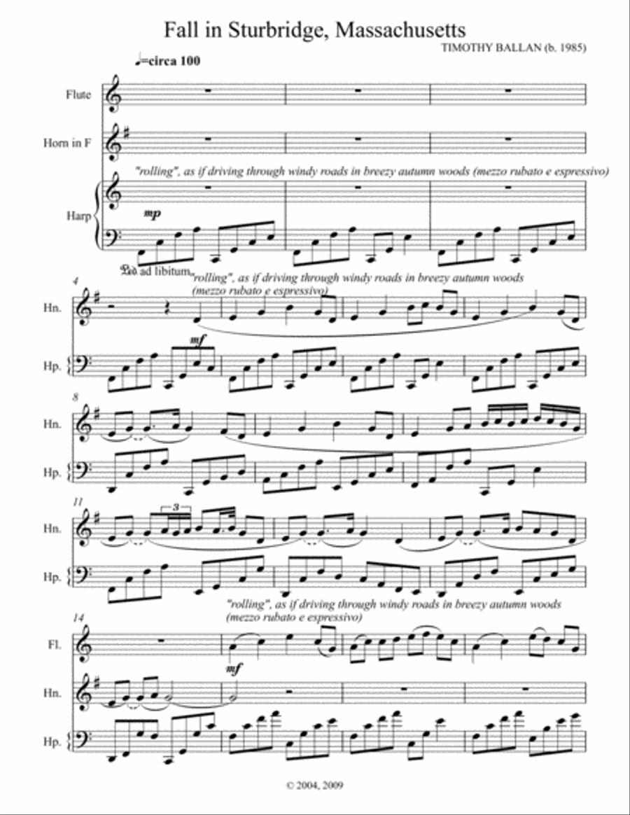 Fall in Sturbridge, Massachusetts Small Ensemble scores gallery preview page 1