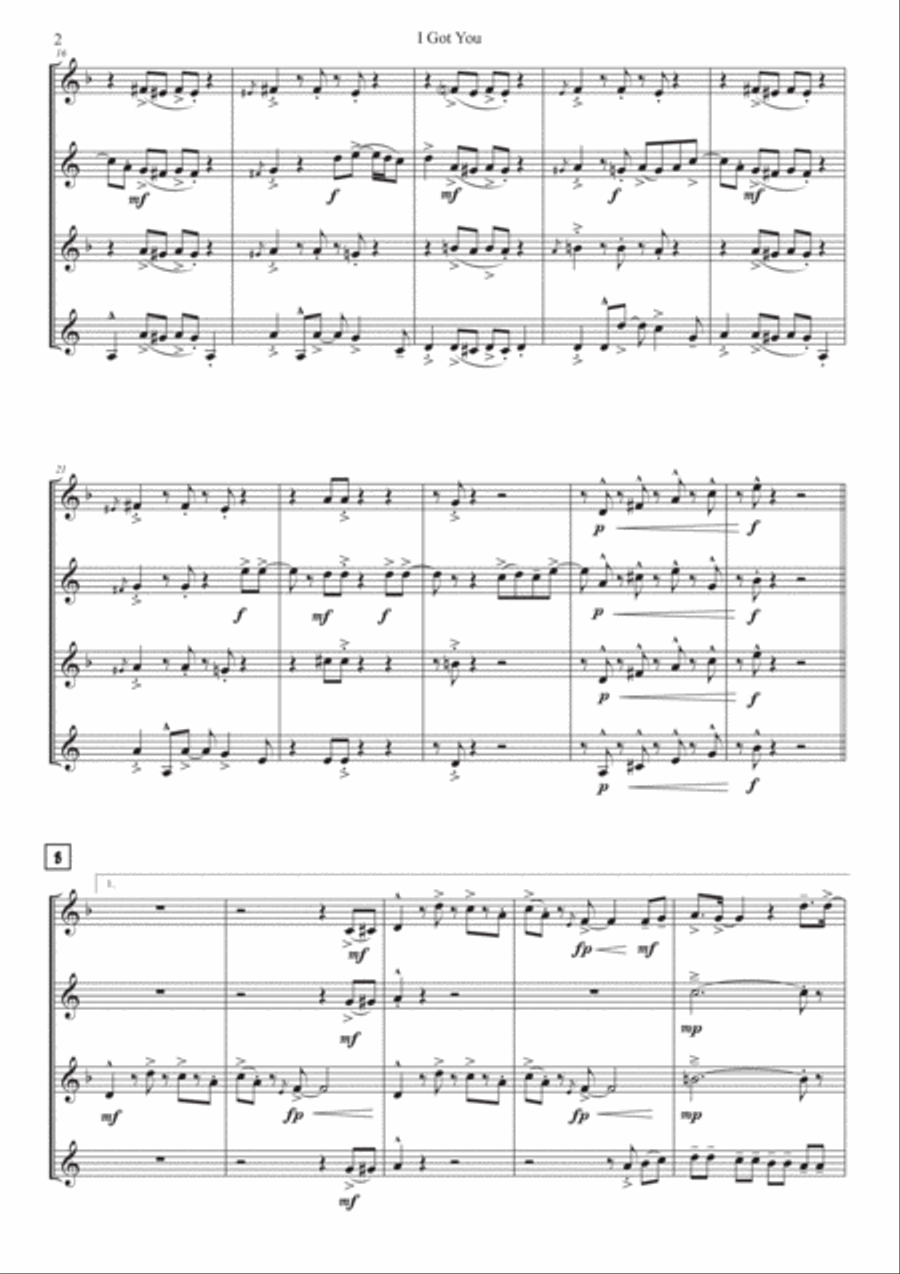 I Got You (i Feel Good) Saxophone Quartet scores gallery preview page 4