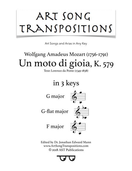 Un moto di gioia, K. 579 (in 3 keys: G, G-flat, F major)