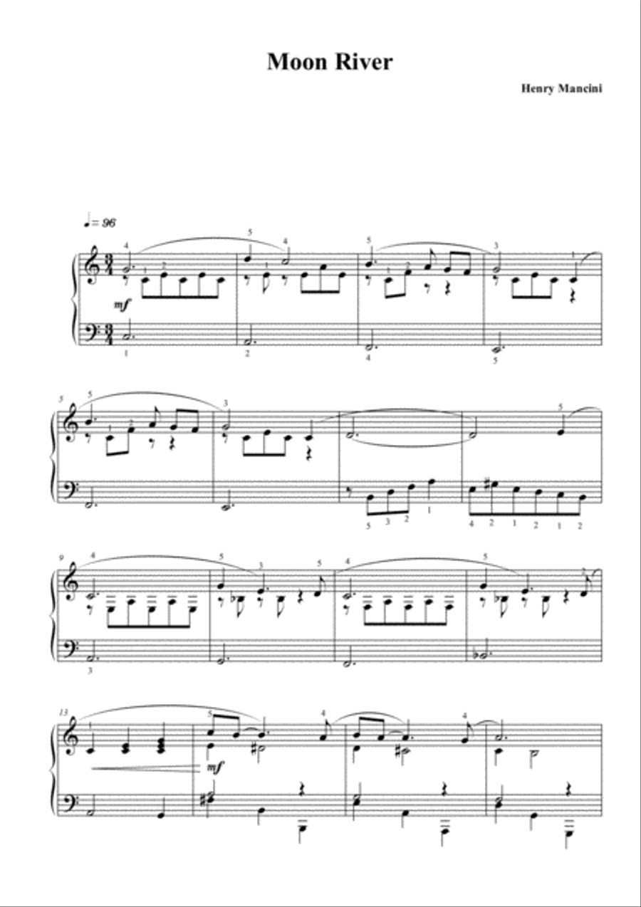 Moon River Piano Solo scores gallery preview page 1