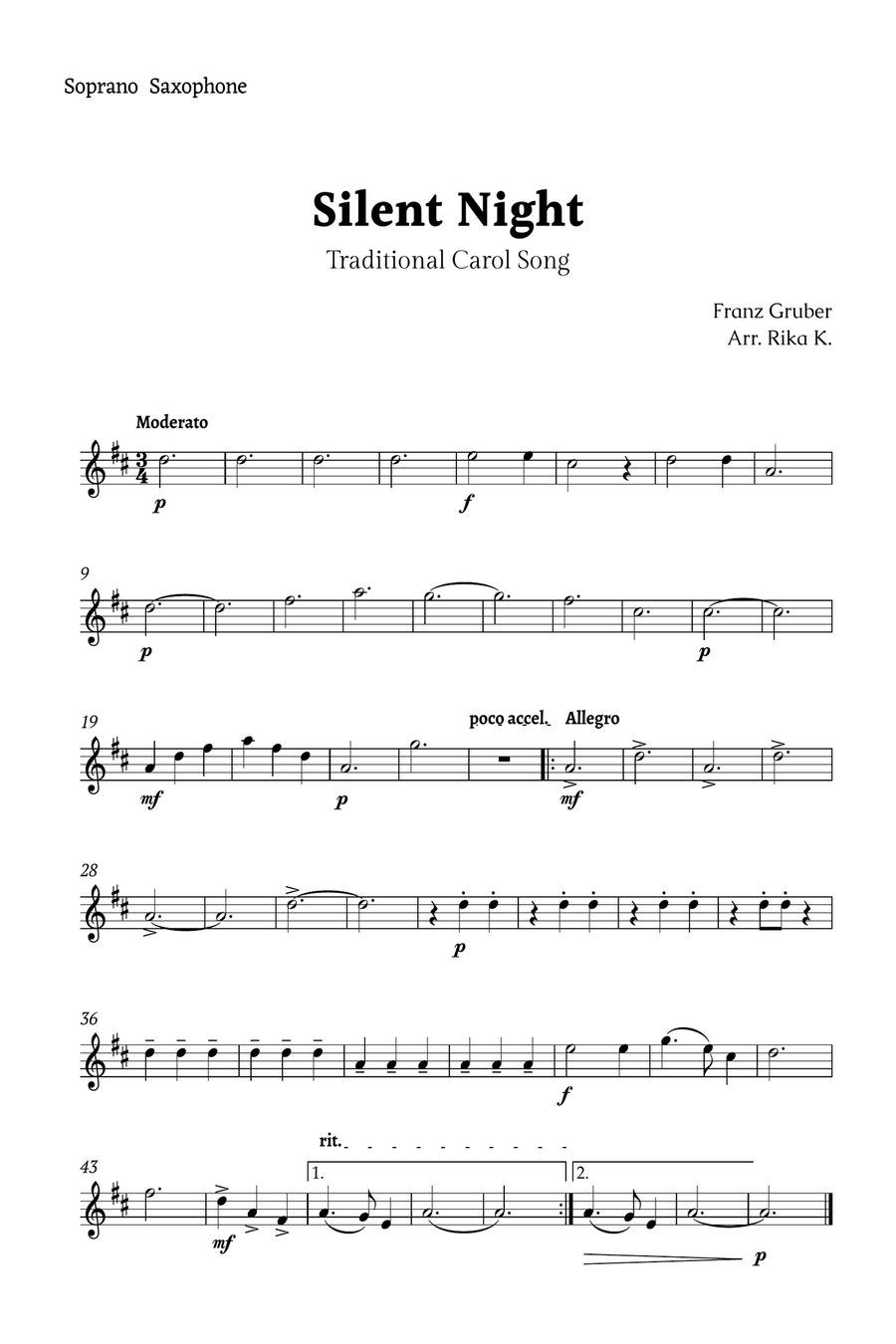Silent Night for Sax Quartet Saxophone Quartet scores gallery preview page 3