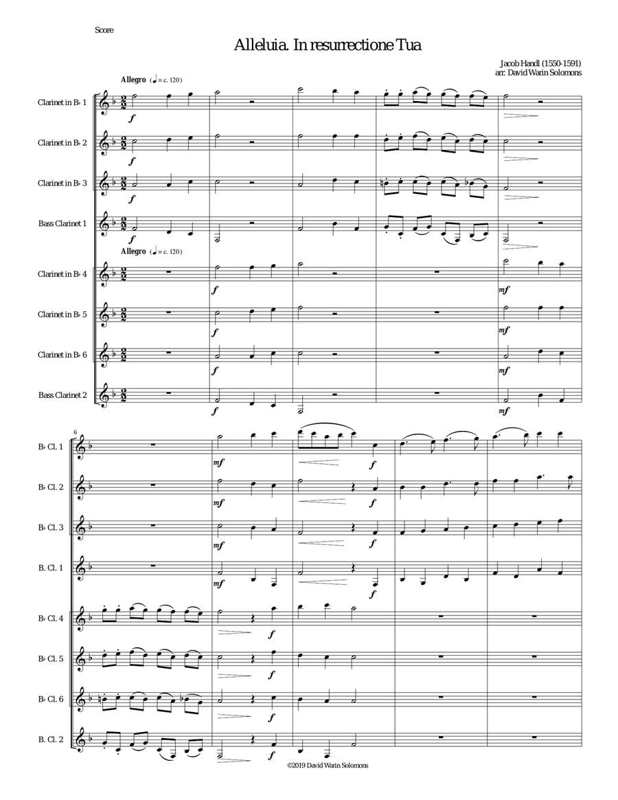 Alleluia In Resurrectione Tua arranged for clarinet octet or clarinet choir (B flats and Basses) Clarinet Choir scores gallery preview page 1