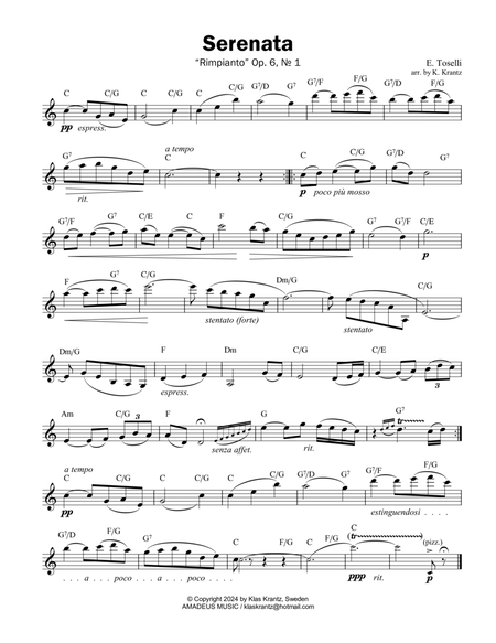 Serenata Rimpianto Op. 6, lead sheet, guitar chords (C Major) image number null