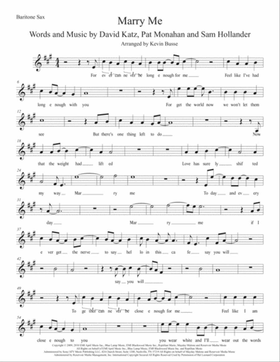 Marry Me Baritone Saxophone scores gallery preview page 1