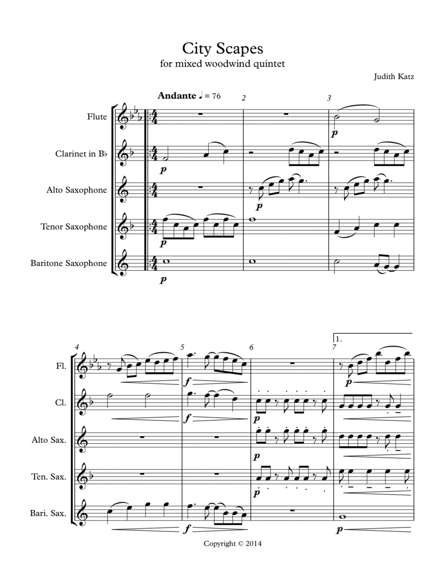 City Scapes - for mixed woodwind quintet Woodwind Quintet scores gallery preview page 1