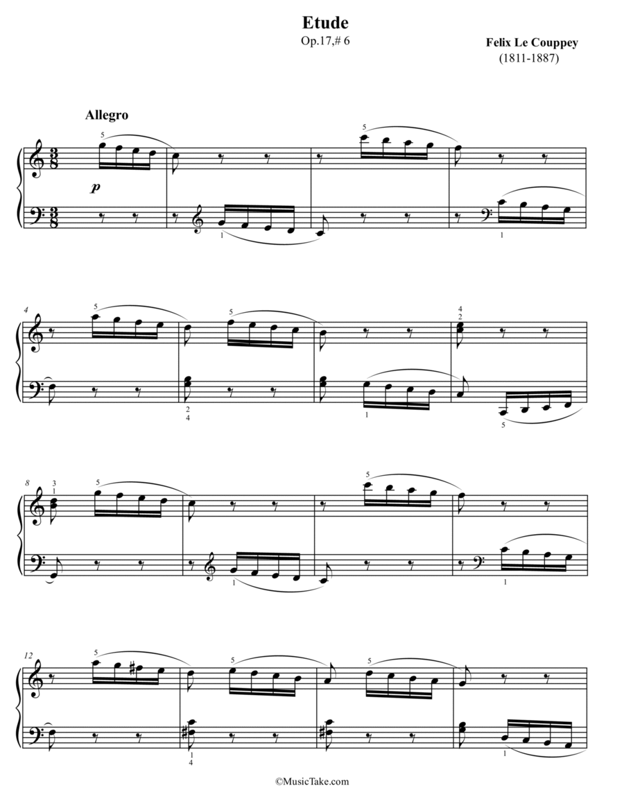 Le Couppey Etude for 5 fimgers Piano Method scores gallery preview page 1