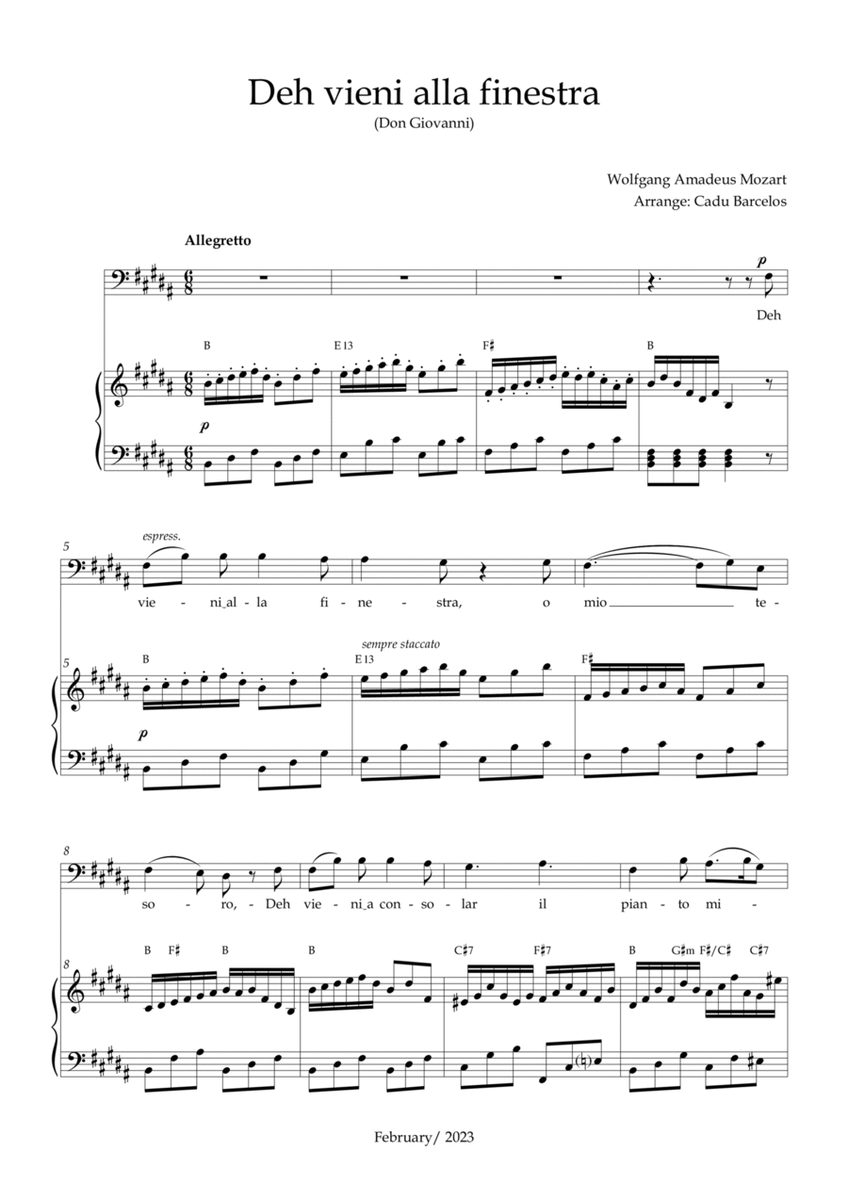 Deh vieni alla finestra (Don Giovanni) Mozart - B Major Chords (BARITONE) image number null