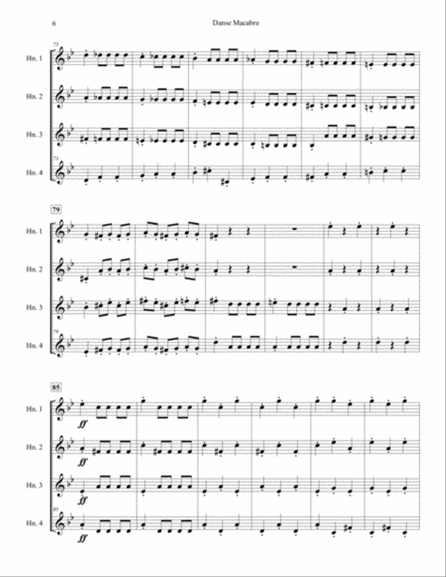 Danse Macabre for French Horn Quartet French Horn Quartet scores gallery preview page 6