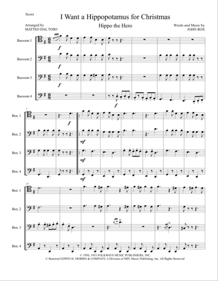I Want A Hippopotamus For Christmas (hippo The Hero) Woodwind Quartet scores gallery preview page 2