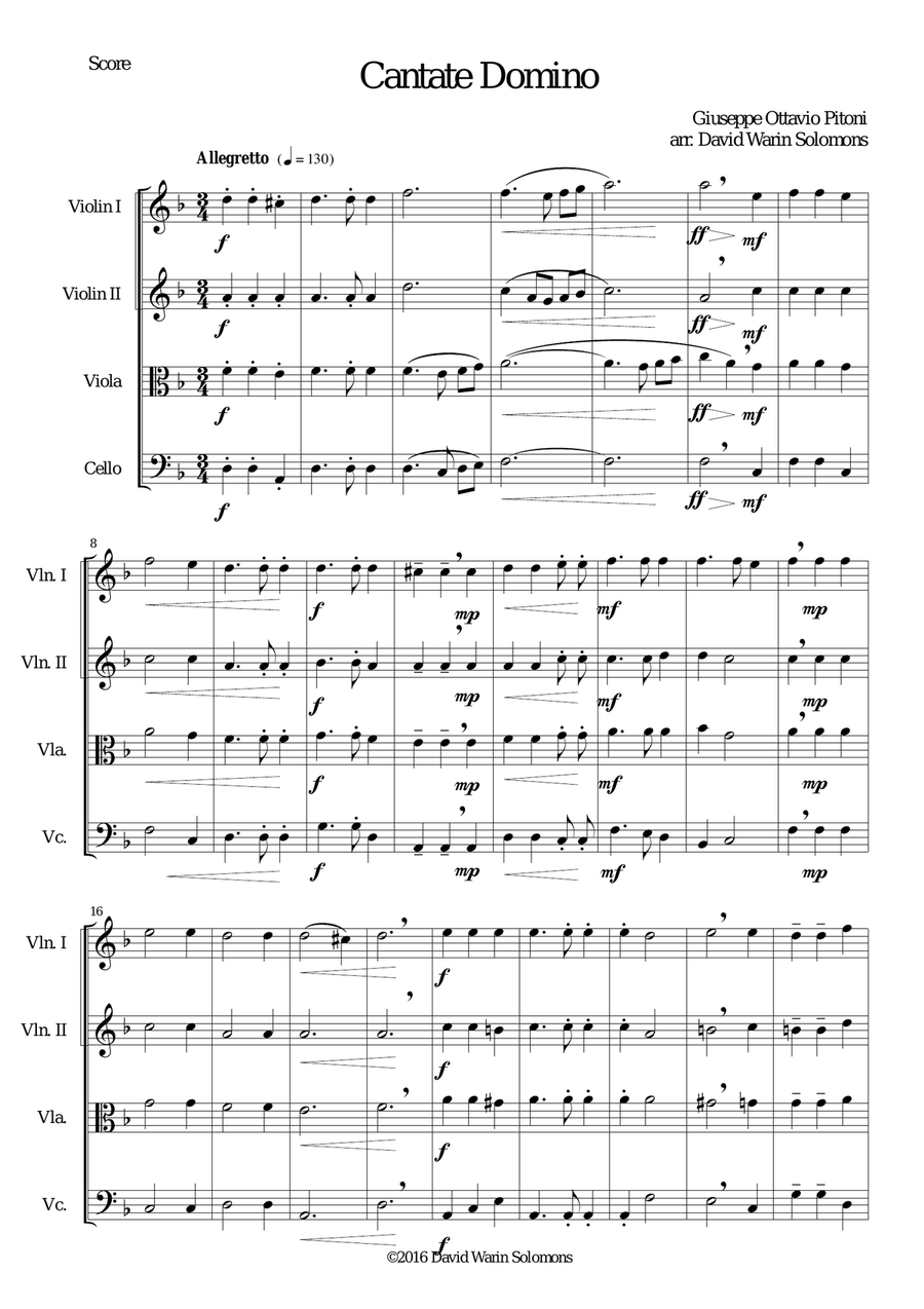 Cantate Domino by Pitoni for string quartet String Quartet scores gallery preview page 1