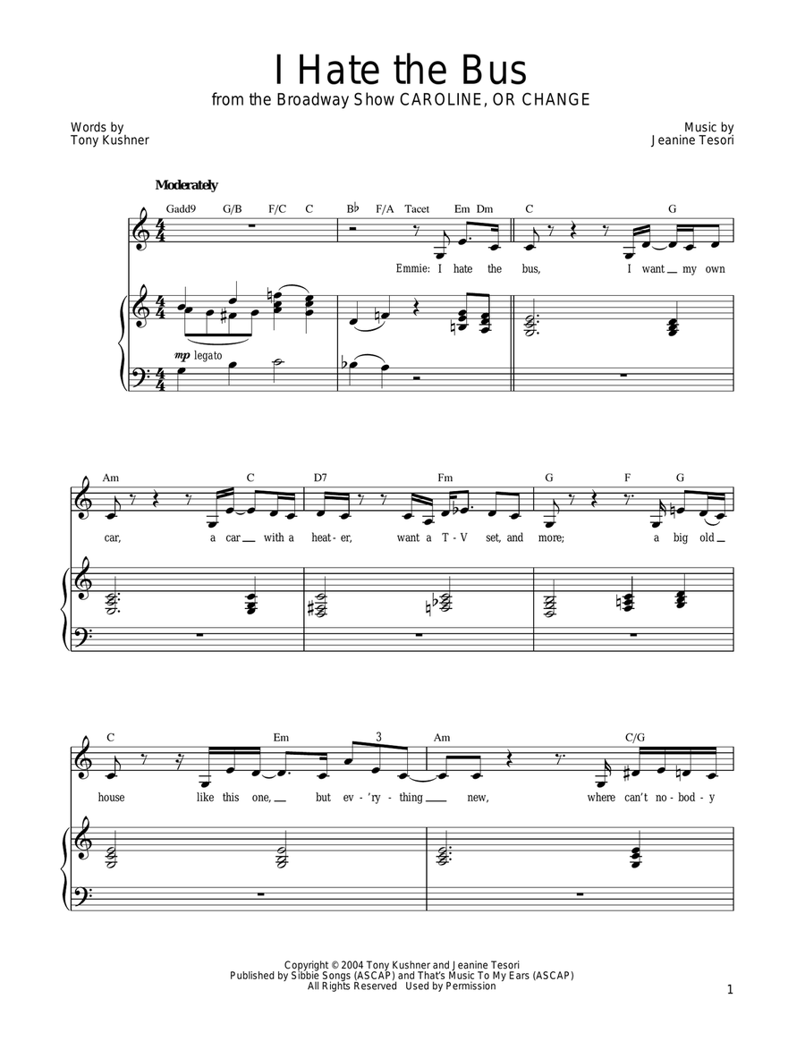 I Hate The Bus Piano, Vocal, Guitar scores gallery preview page 1