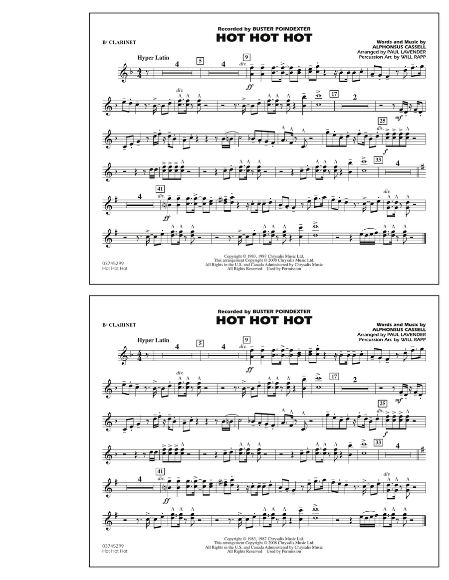 Hot Hot Hot - Bb Clarinet Marching Band scores gallery preview page 1