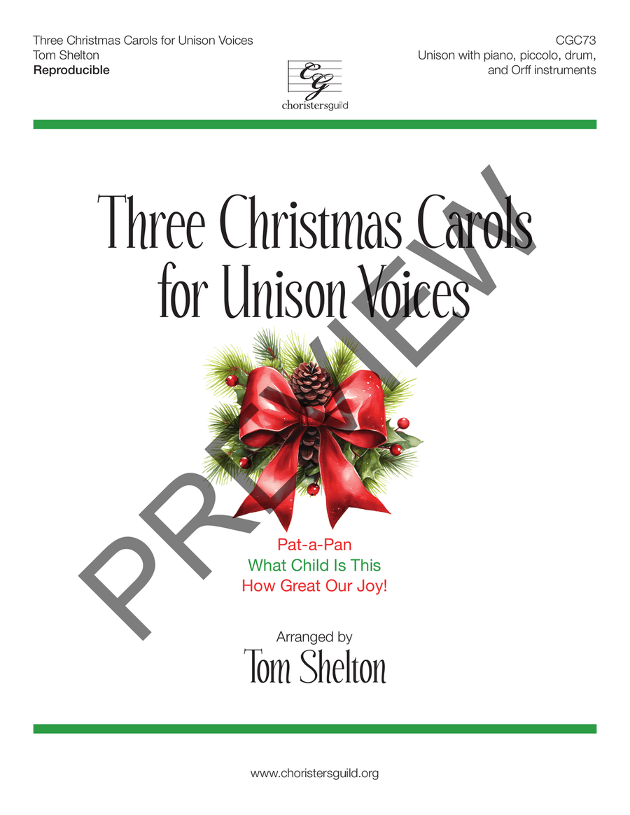 Three Christmas Carols for Unison Voices (Reproducible with MP3s) Unison Choir scores gallery preview page 2