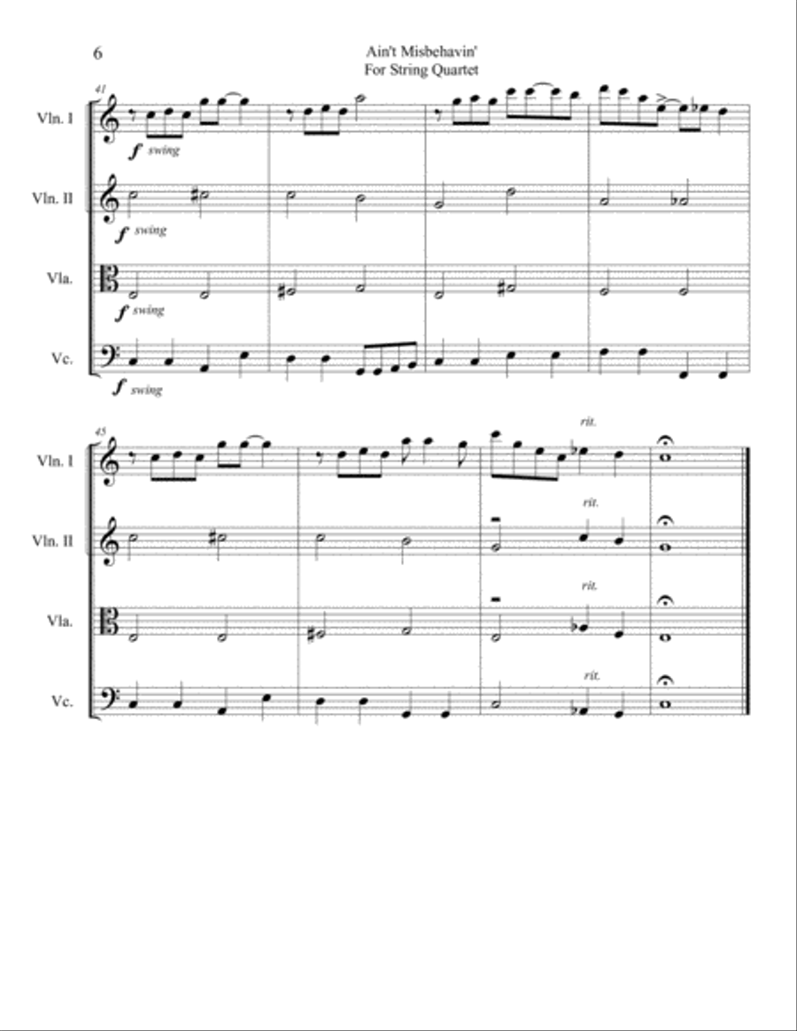 Ain't Misbehavin' String Quartet scores gallery preview page 6