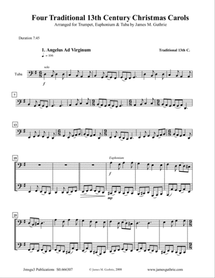 Four Traditional 13th Century Christmas Carols for Trumpet, Euphonium & Tuba Euphonium scores gallery preview page 1