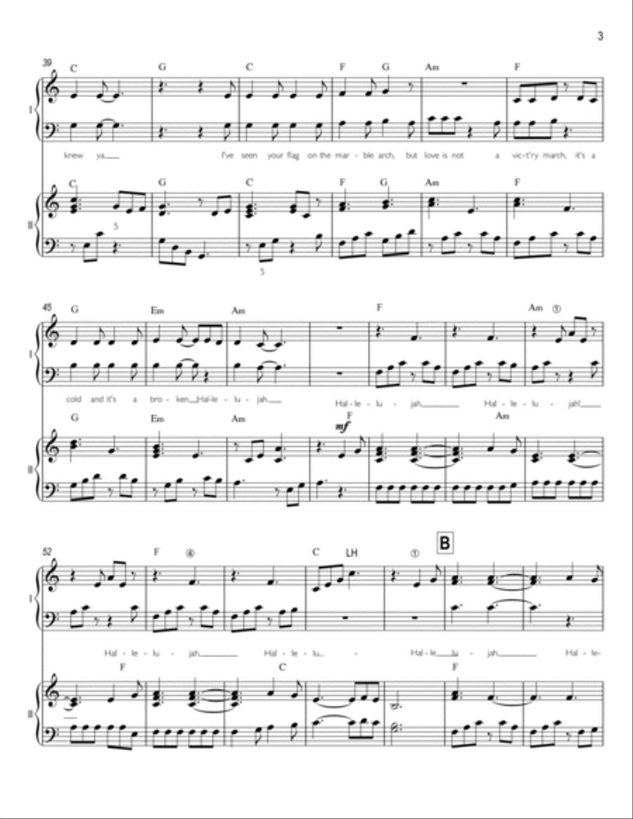 Hallelujah Easy Piano scores gallery preview page 3