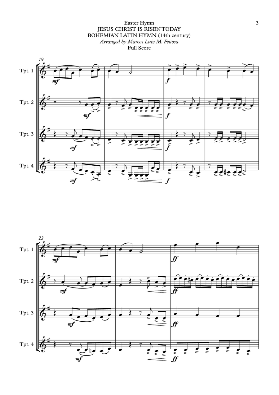 Easter Hymn (Jesus Christ is Risen Today) - Trumpet Quartet Brass Quartet scores gallery preview page 5