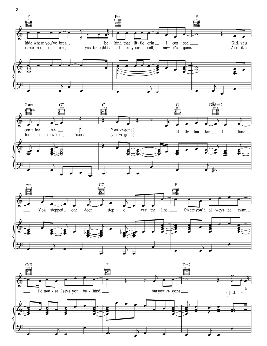 Too Far This Time Too Far This Time Piano, Vocal, Guitar scores gallery preview page 2