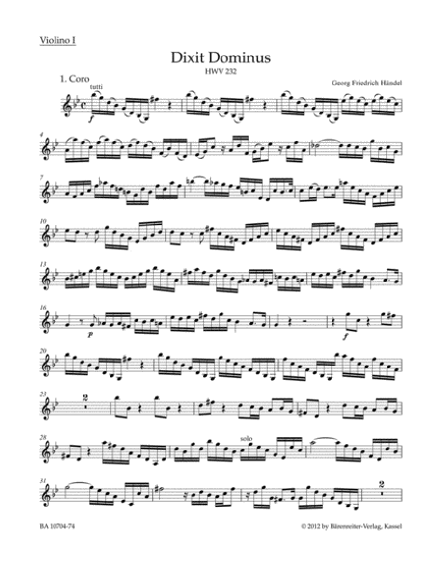 Dixit Dominus HWV 232 (Psalm 109) Violin scores gallery preview page 1
