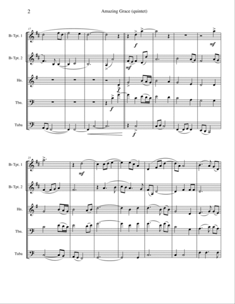 Amazing Grace for Brass Quintet Brass Quintet scores gallery preview page 2