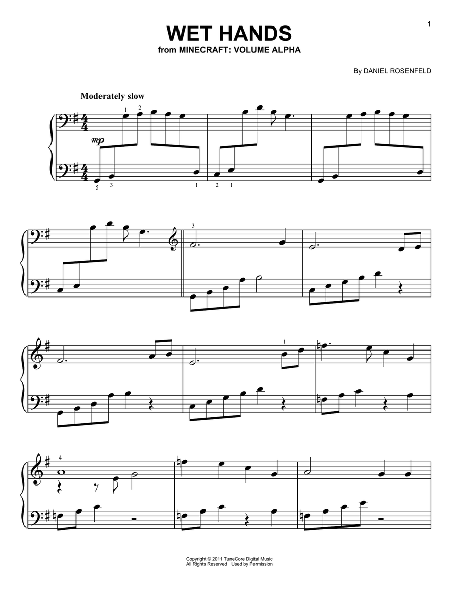 Wet Hands (from Minecraft) Easy Piano scores gallery preview page 1