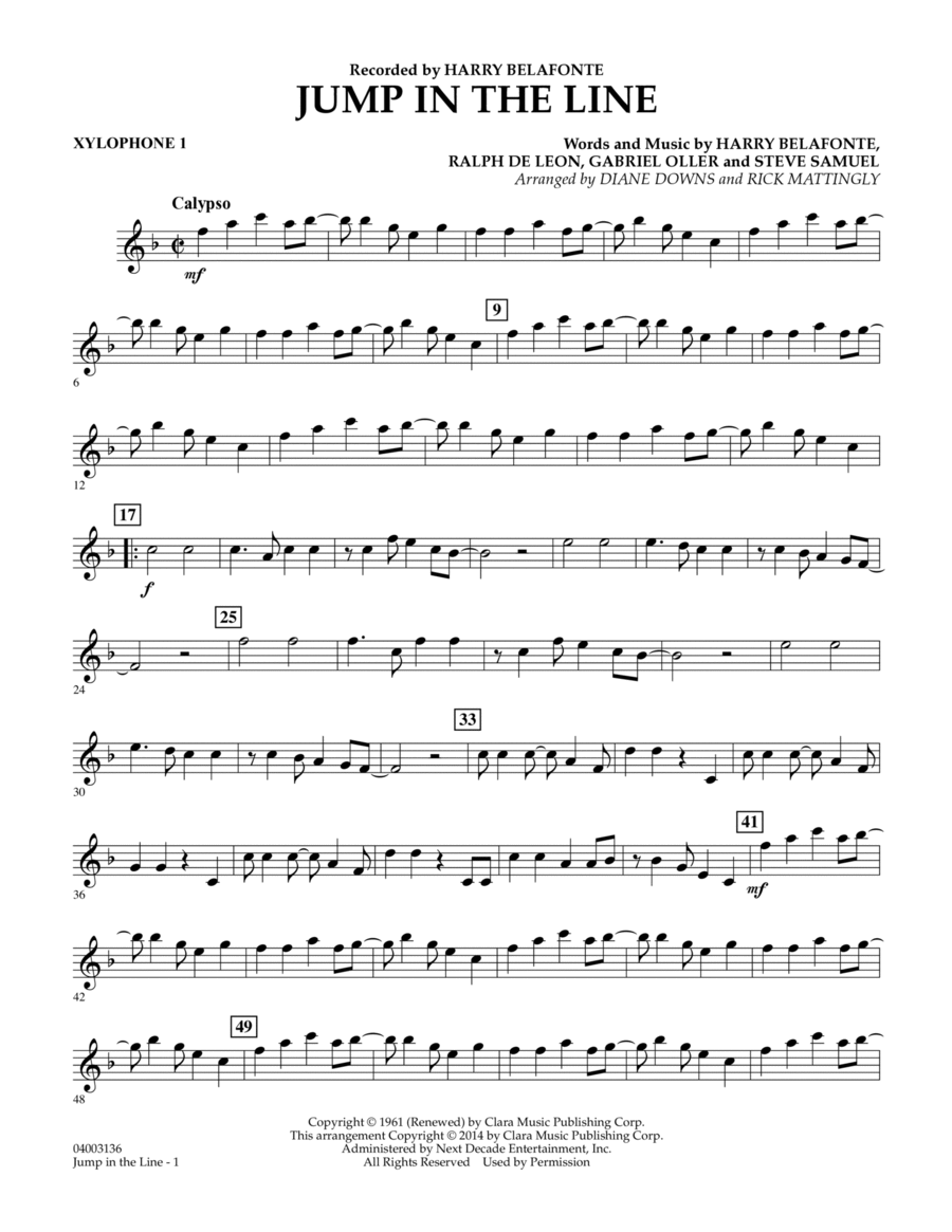 Jump in the Line - Xylophone 1 Concert Band scores gallery preview page 1